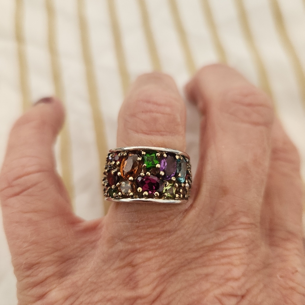 Vibrant Multi Gemstone And 925 Sterling Silver Ring By Michael Valitutti